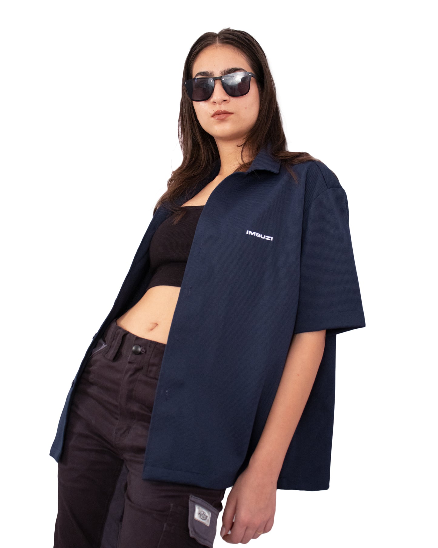 Navy Blue Bowling Shirt Oversized