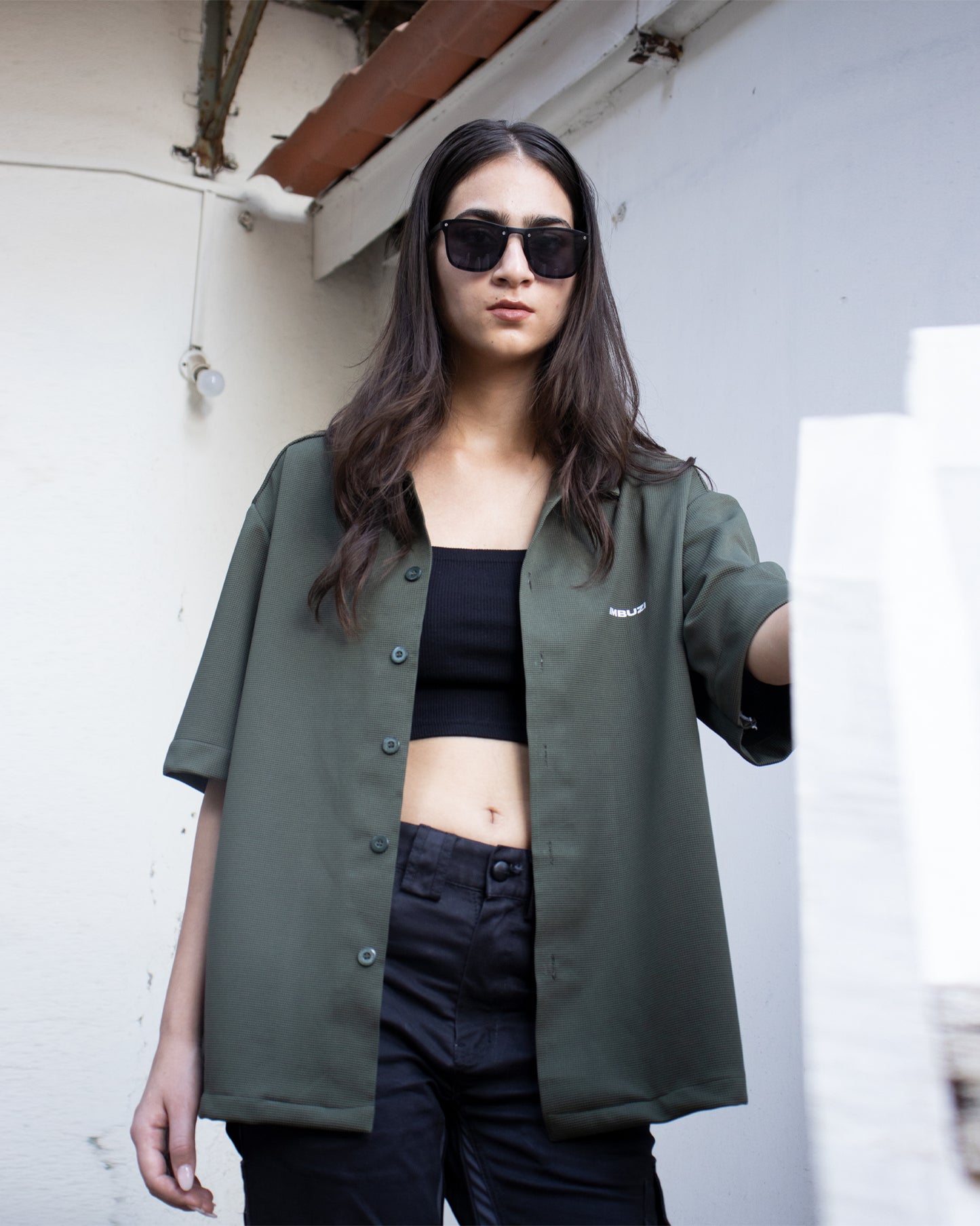 Olive Green Bowling Shirt Oversized