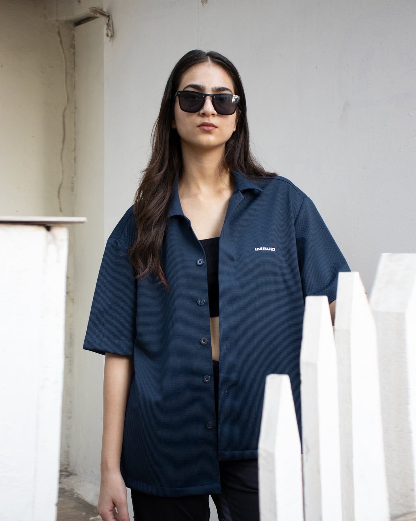 Navy Blue Bowling Shirt Oversized